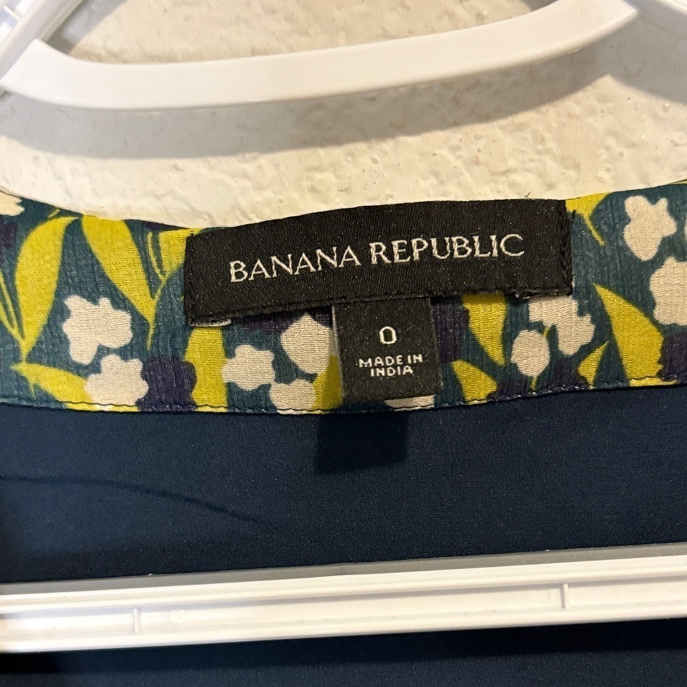Banana Republic chiffon green and navy blue semi lined Long Sleeve Dress size 0 - Picture 2 of 8
